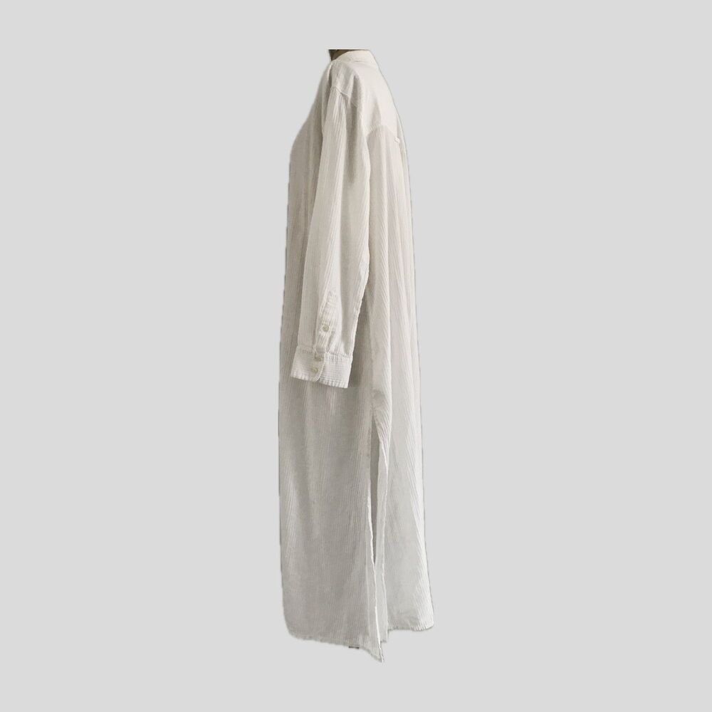 J Crew White Striped Longline Collared 100% Cotton Tunic Top Shirt Neutral L - Picture 3 of 10